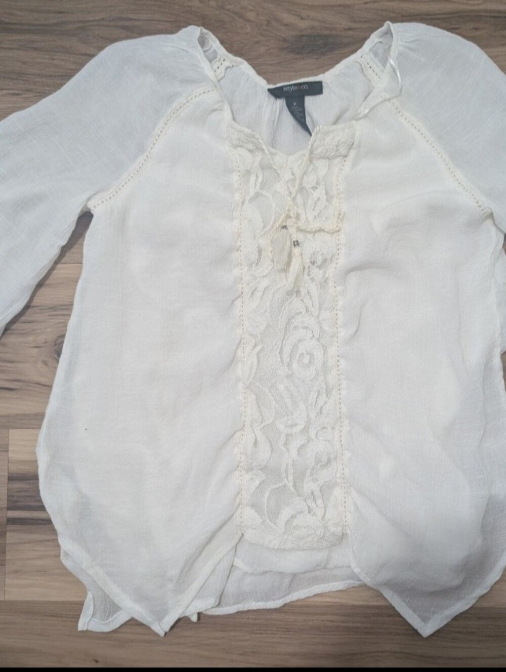 Style & Company Off White Lace Chiffon Top Size M Like New